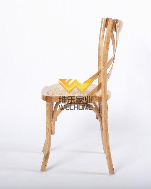 Natural wood stackable x back cross back dining chair with rattan seat